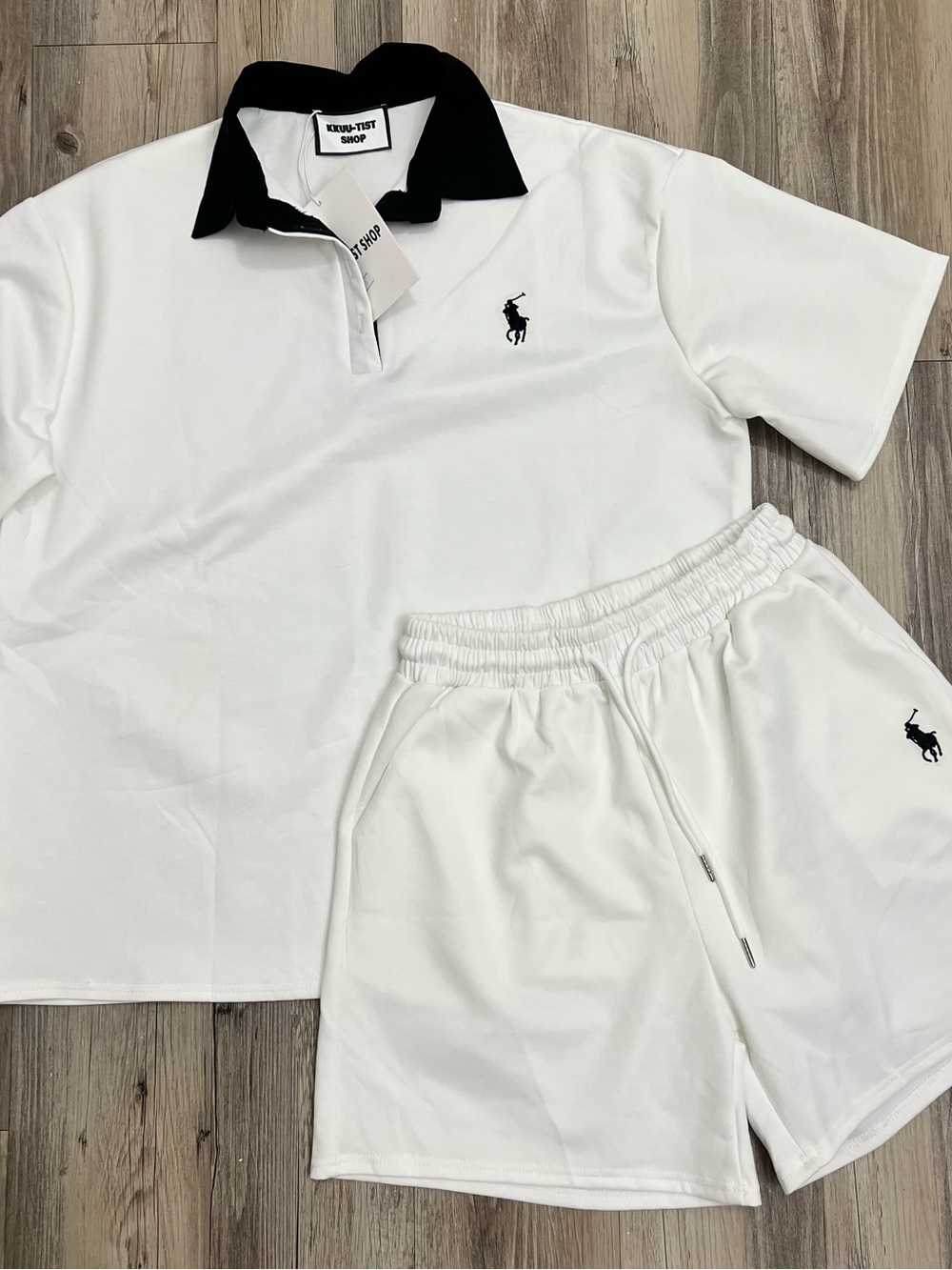 RL White Polo Shirt with Shorts Set